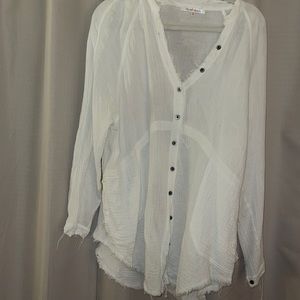 White distressed button down